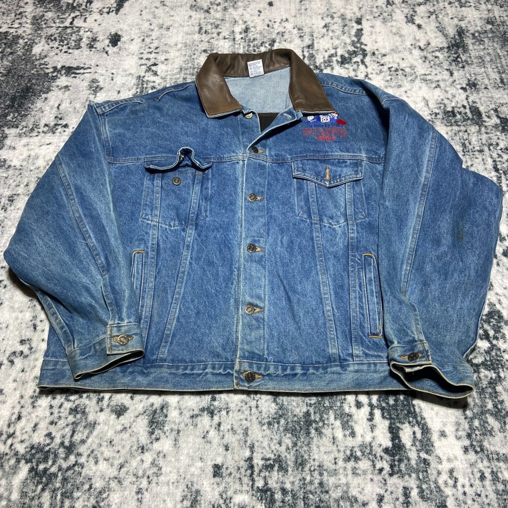 Ronald McDonald Denim Jacket Brown Leather‎ Collar Rock 103 Radio 2002 Size 2XL